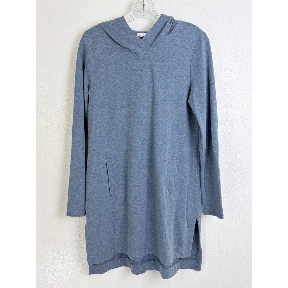 Pure Jill Luxe Tencel Hoodie Tunic Blue Heathered Knit S